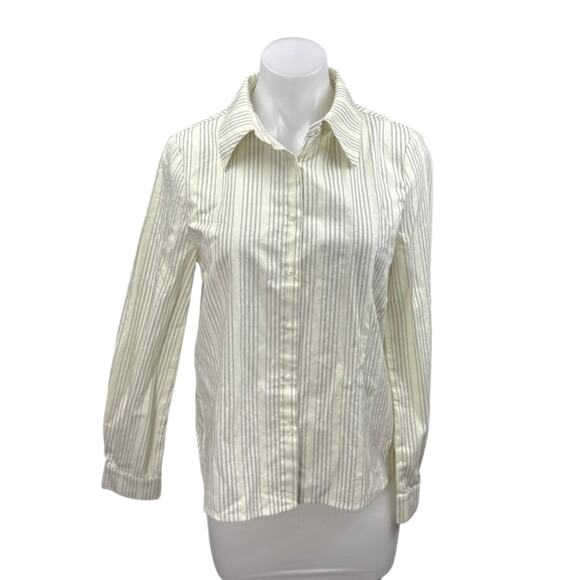 My Mum Made It Women's White Striped Long Sleeve Button Down Shirt Top Size XS - Picture 1 of 4